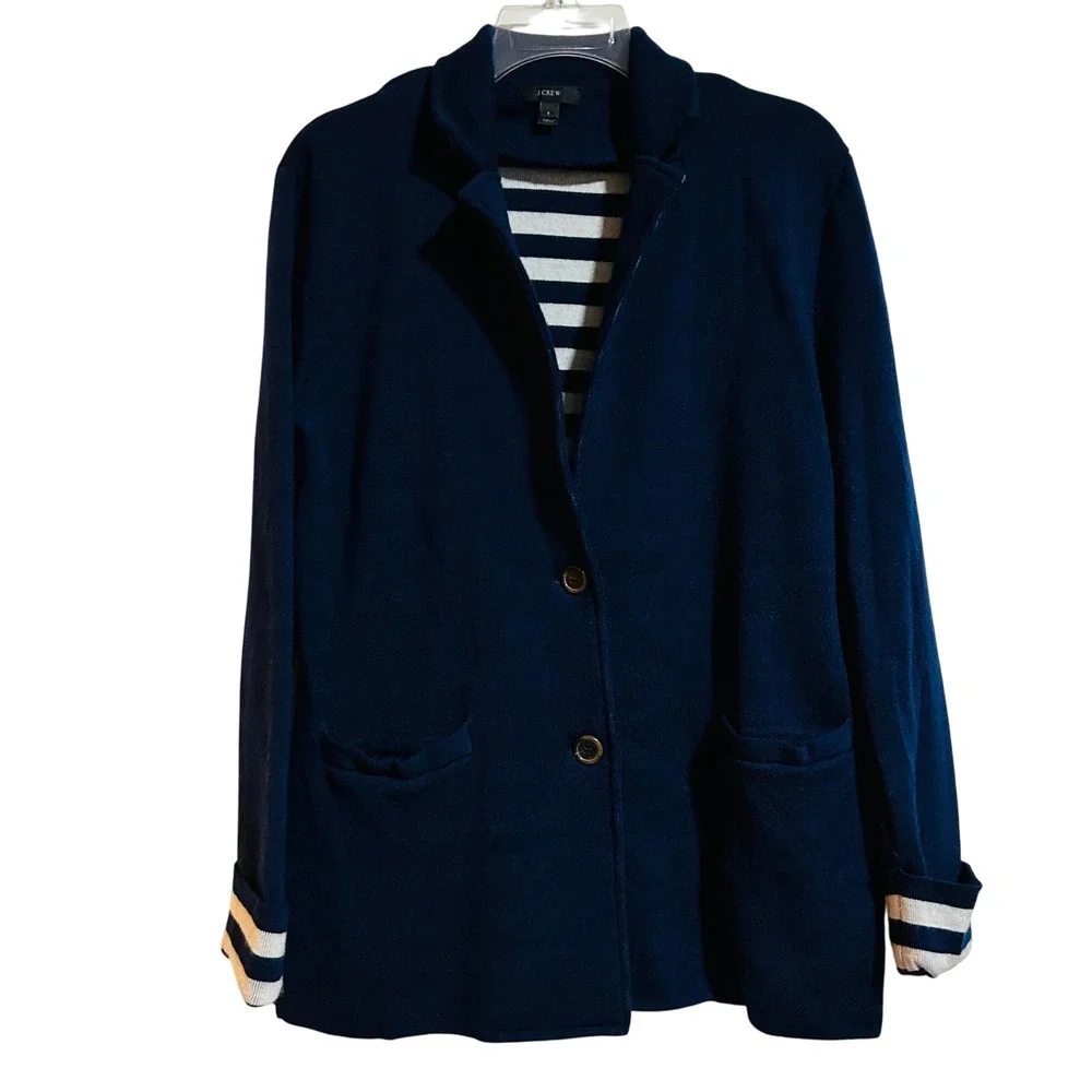 J.Crew Wool Blazer Jacket,‎ Navy, Women's Small, 2-Buttons